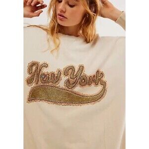 Free People Bali Drifter Sweatshirt Top Beaded Long Sleeve Embroidered XL 281792